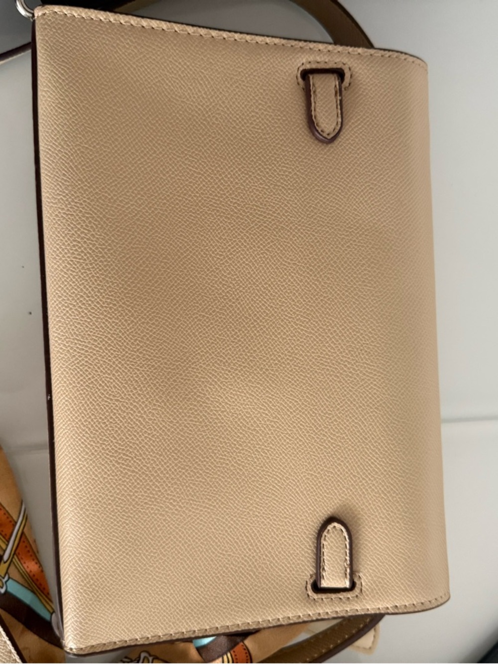 Beige Women’s Structured Tote Bag with Scarf Accent - Picture 5 of 5